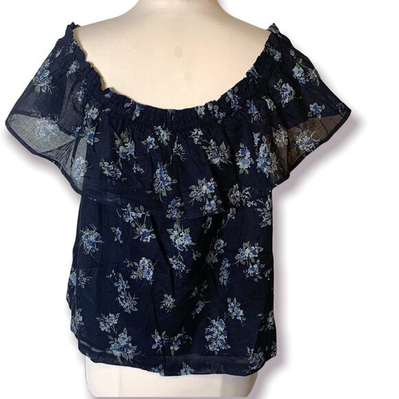 NWT Current Elliot Off the Shoulder Floral Top blue sz 3 L large - Picture 3 of 6